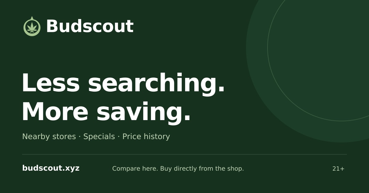 Budscout — Less searching. More saving. Nearby stores, specials, and price history. Compare here; buy directly from the shop.