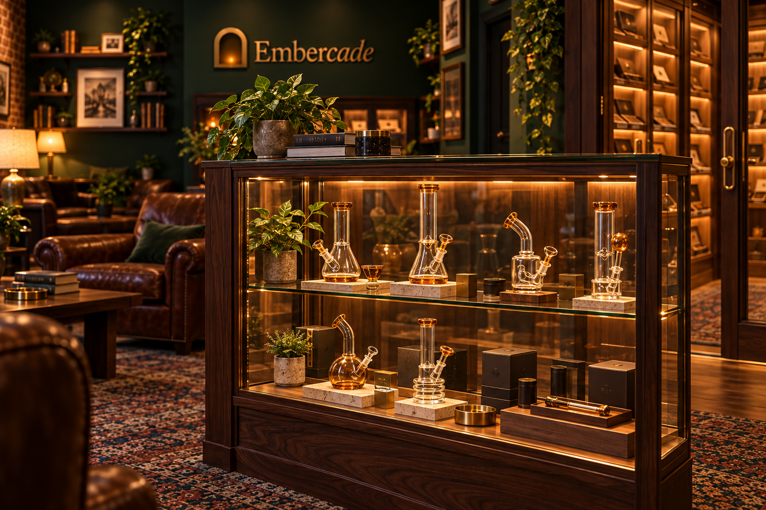 Embercade concept: illuminated curated glass retail display