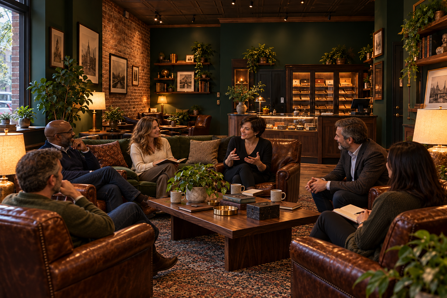 Embercade concept scene: a room for the occasion with fictional adult guests