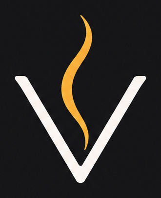 The Vapory V mark with an amber vapor wisp