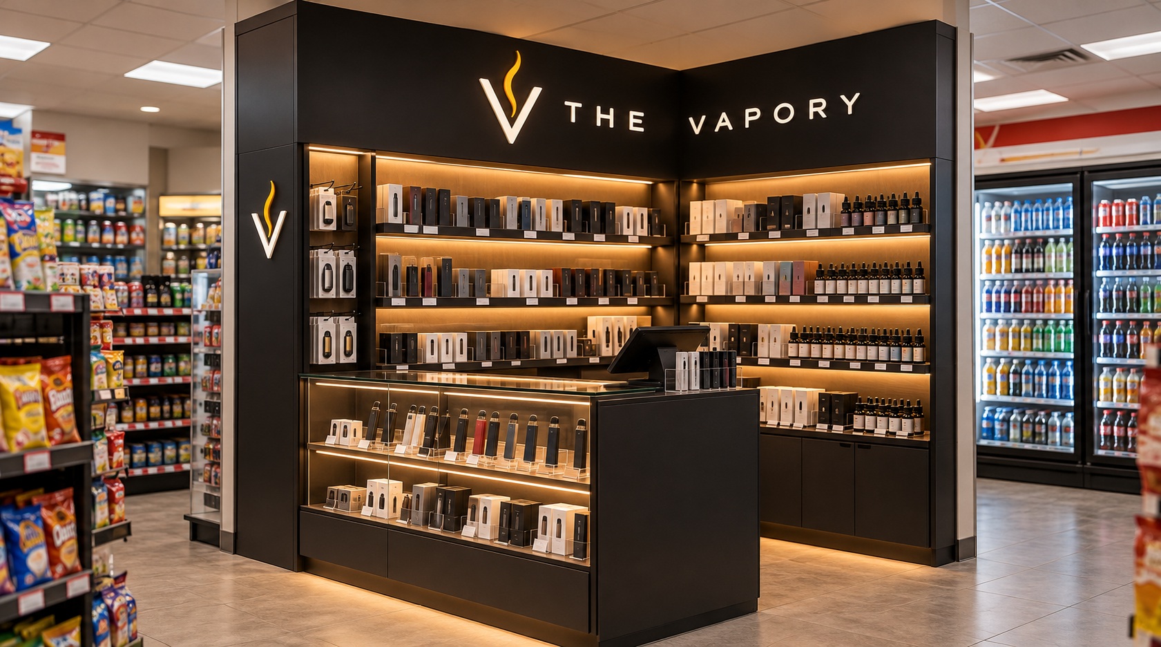 Concept visualization: The Vapory existing-store counter